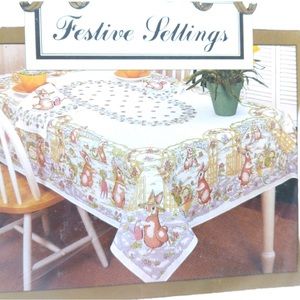Vintage Avon 1995 Home Fashions Petunia’s Garden Easter Bunny Fabric Tablecloth